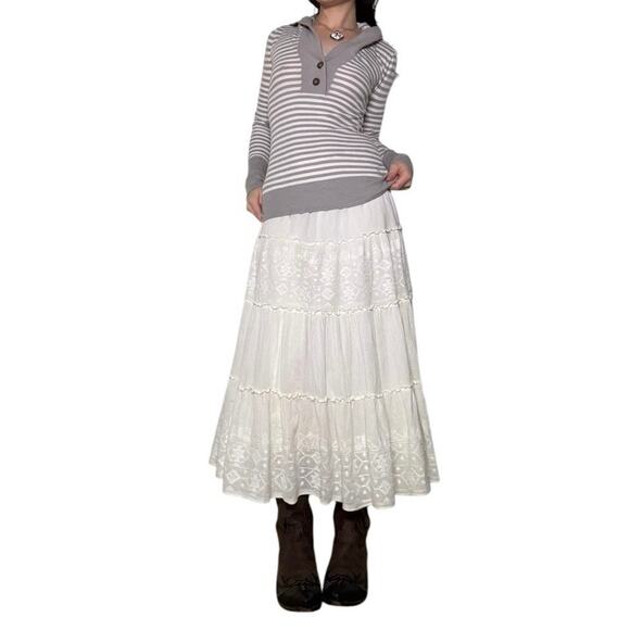 Y2k grey and white striped quarter button up fitted hoodie long sleeve - Picture 2 of 8